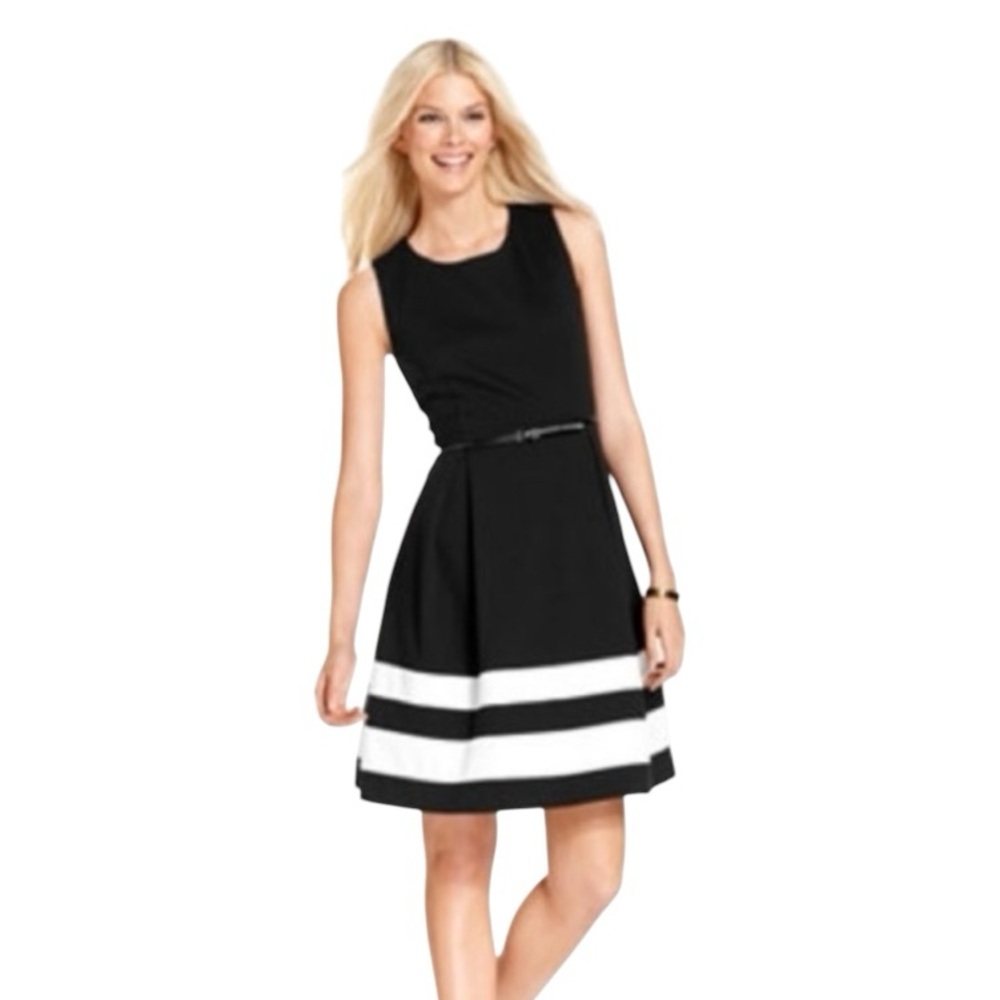 NWT CALVIN KLEIN COLOR BLOCK BLACK AND WHITE A-LINE DRESS SIZE 8